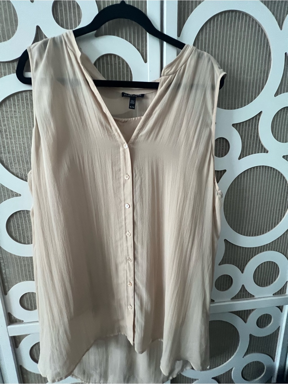 Eileen Fisher Silk Chiffon Peach-Cream blouse & camisole set XL - Picture 2 of 5
